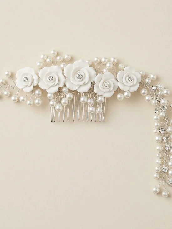 🛍 5/$25🛍Bridal Hair Comb with Faux Pearl & Rose Vine, Wedding Hair Piece