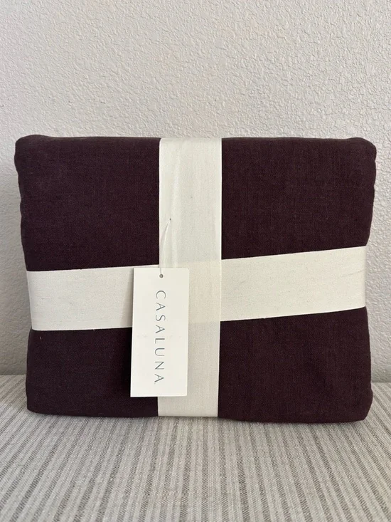 NWT Full/Queen Heavyweight Linen Blend Duvet Cover and Sham Set Dark Fig