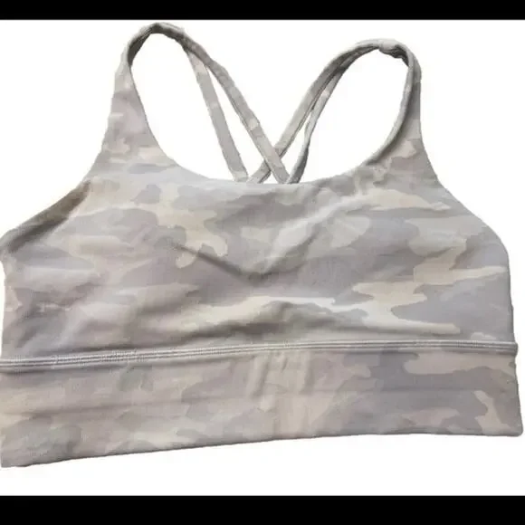 Lululemon 6 Energy Bra Long Line Medium Support B-C Cup Incognito Camo White