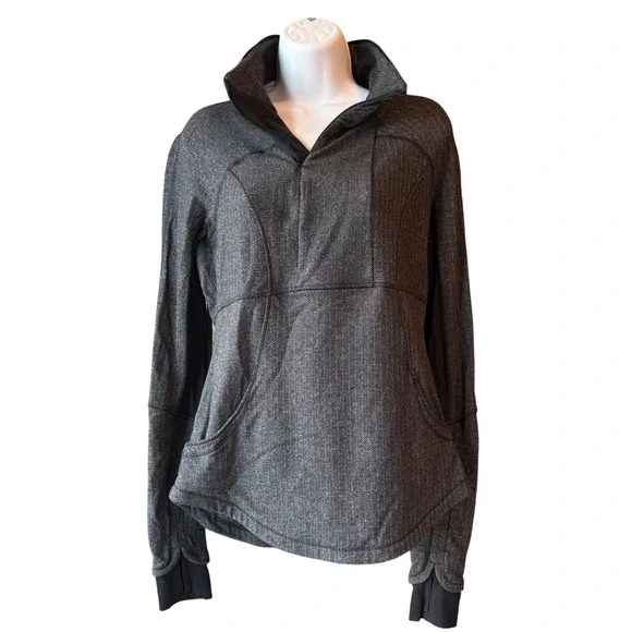 Lululemon‎ Herringbone Funnel Neck Pullover Base Layer Thumbholes Gray Size 8