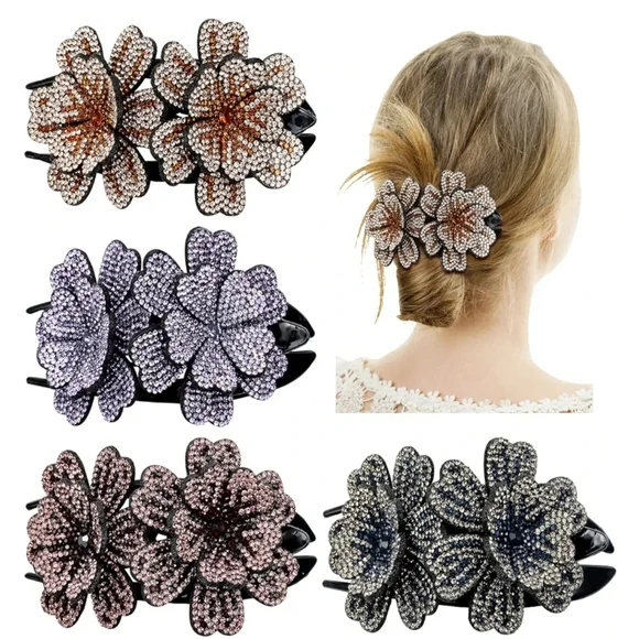Elegant Floral Hair‎ Clips - Black and Brown