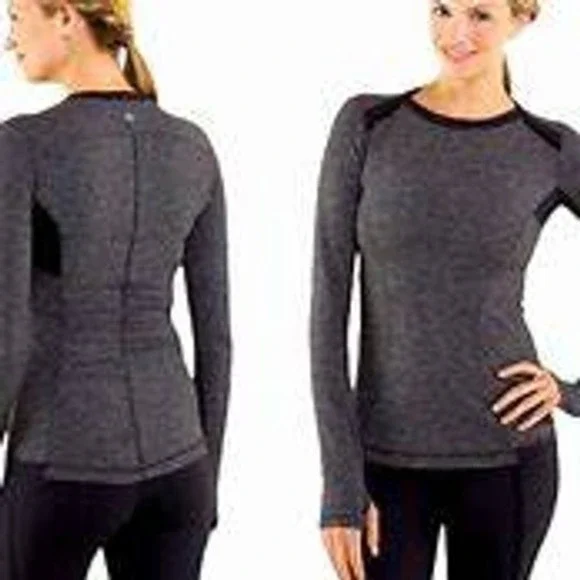 Lululemon Base Runner Long Sleeve Top Shirt Women's Size 4 Heather Gray & Black