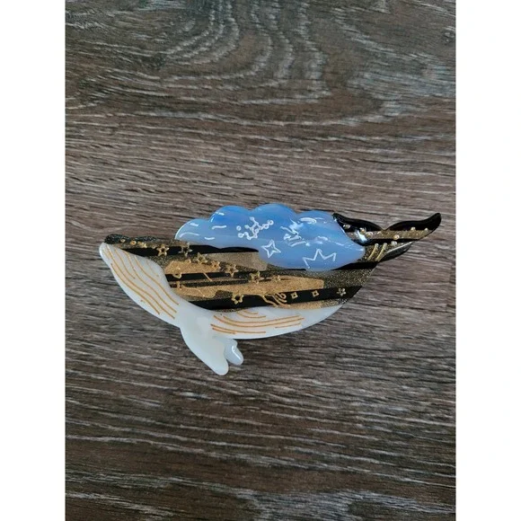 Celestial Whale Hair Claw Clip Blue Gold Glitter Star Constellation Accessory #2