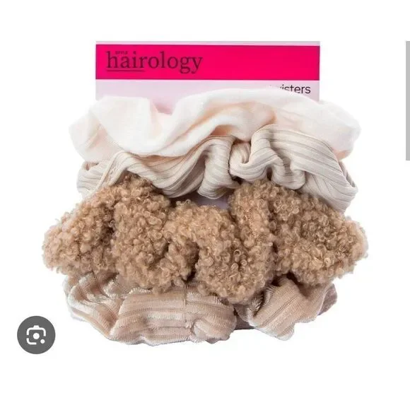 Three trilogy scrunchies off white and beige