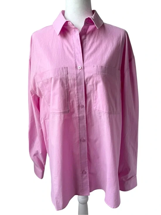 ALO yoga Real Deal 100% Cotton Button down Long Sleeve in Cotton Heart Pink