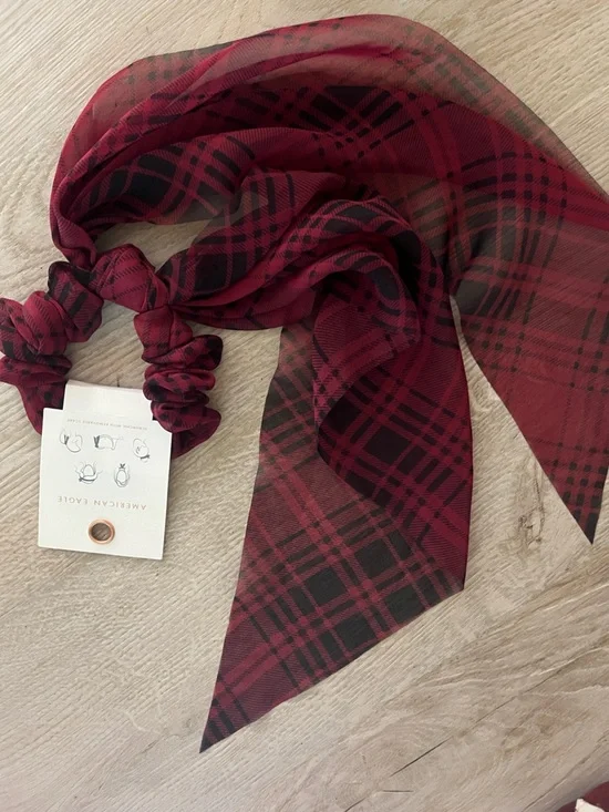 American Eagle Outfitters cranberry/wine and Black Plaid Hair Scrunchie
