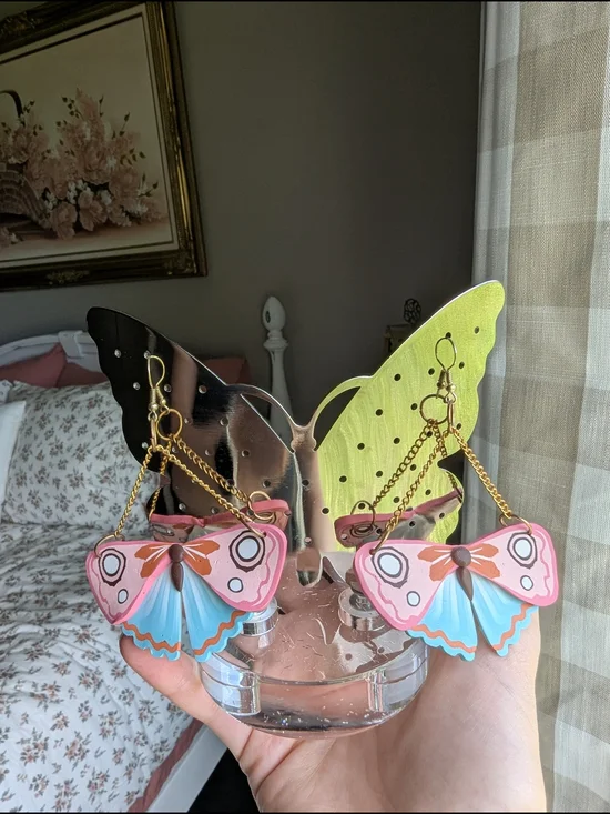 Pink & Blue Butterfly Drop Clay Earrings