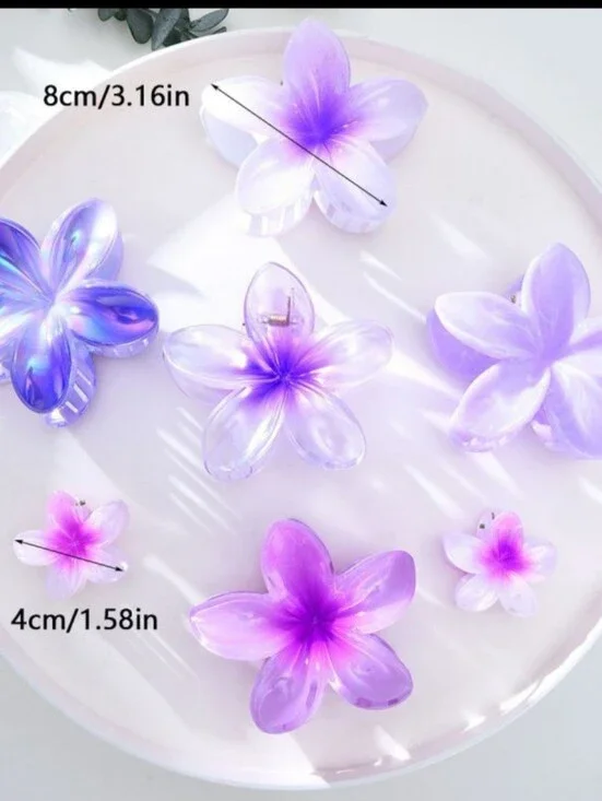 Purple Floral Acrylic Hair Clips Set - Women Accessories