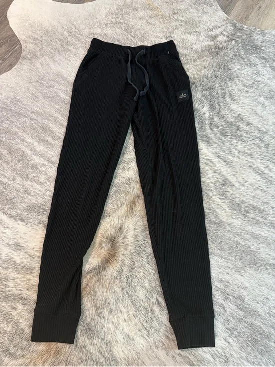 ALO Yoga Black Ribbed Slim Joggers with Drawstring