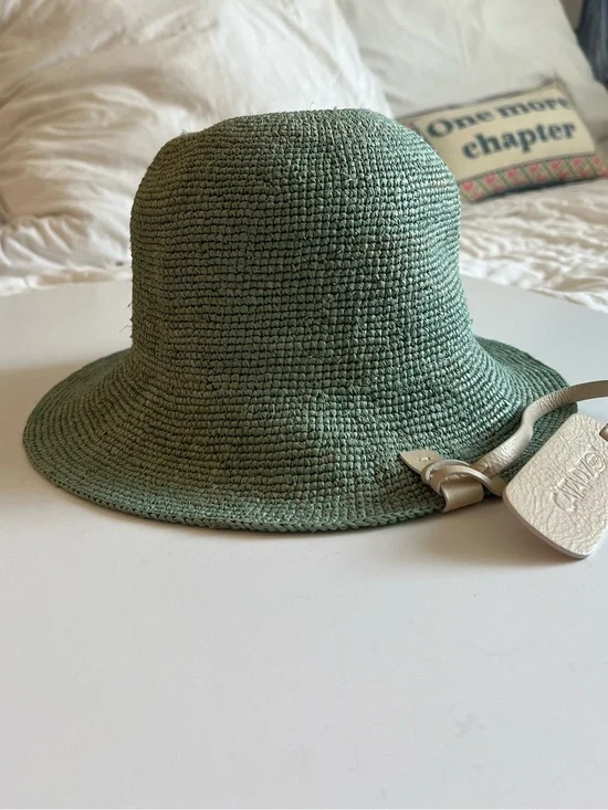 {Catarzi 1910} Brand New Cloche Bucket Hat in Rafia Crochet Verde