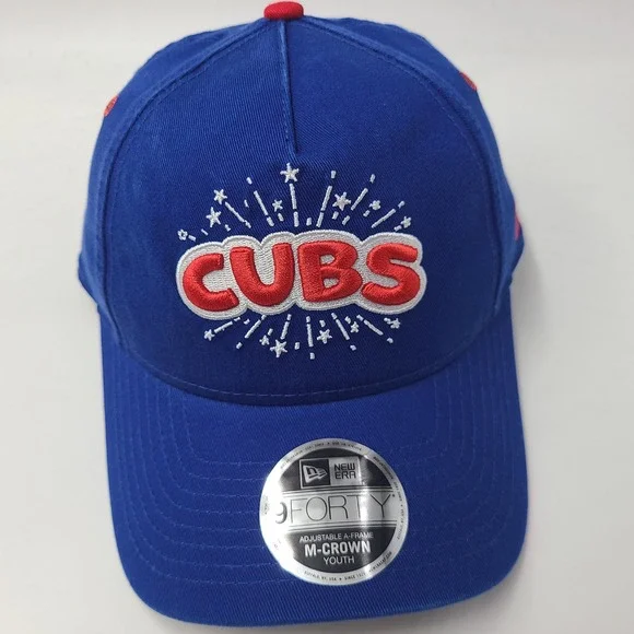 Youth Chicago Cubs Hat Snapback New Era 9Forty Blue Red MLB Fireworks M-Crown