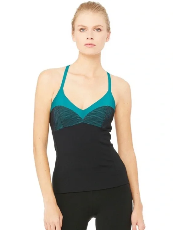 “ALO YOGA” Mesh Overlay Blossom Long Bra Tank Top