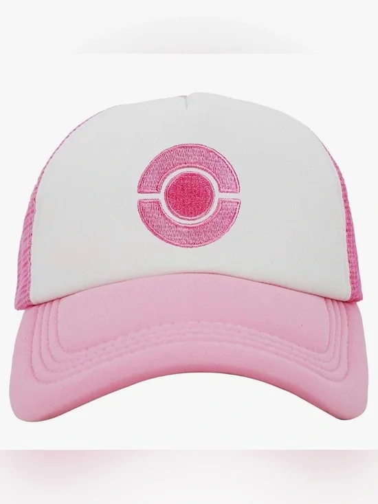 Pop Crew Pink and White Trucker Hat with Embroidered Front