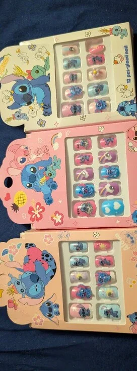 3 Cute Pink & Blue Kids Nail Set with Stitch Character