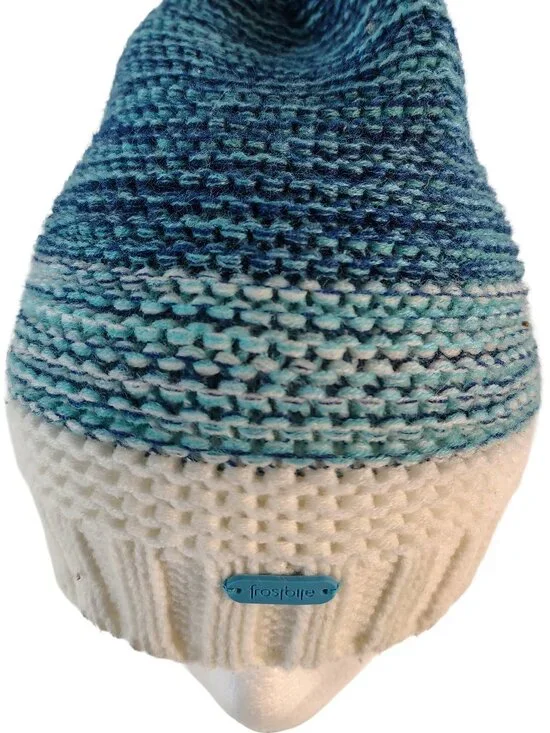 Unisex White & Teal Heavy Woven Wool Frostbite Branded Winter Beanie