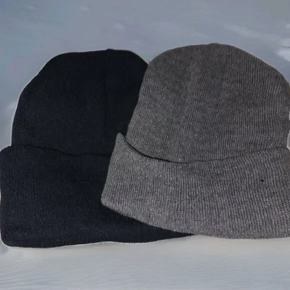 2 Pack Boys Knit Hat New Without Tags One Size  Winter Warm Grey Navy