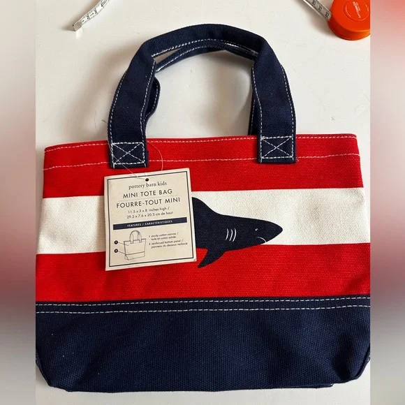 Pottery Barn Kids Red and Navy Shark Tote