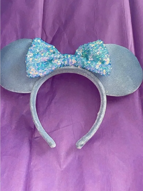 Sequin Bow Mouse Ear Headband - Blue