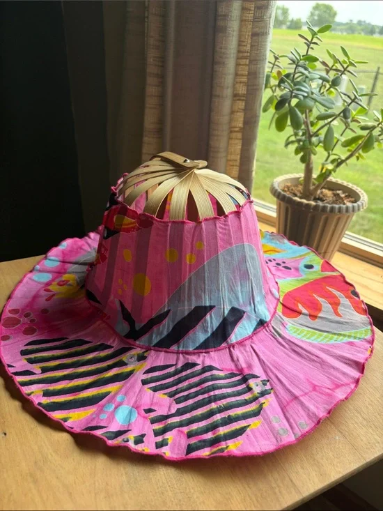 2 in 1 Thai Folding Handmade Fabric Fan And Hat