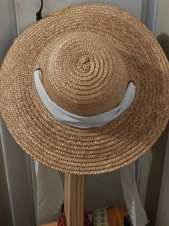 Straw Sun Hat with White Ribbon CottageCore Garden
