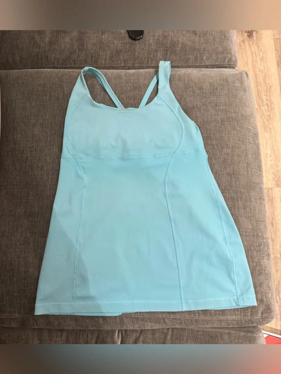 Lululemon Blue Strappy Crossback Built In Bra Long Tank Tunic Top Size 6