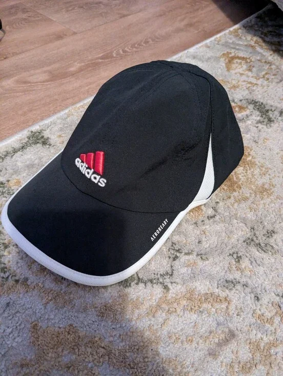 NWT Adidas Black & White AEROREADY Running Cap with Red Logo