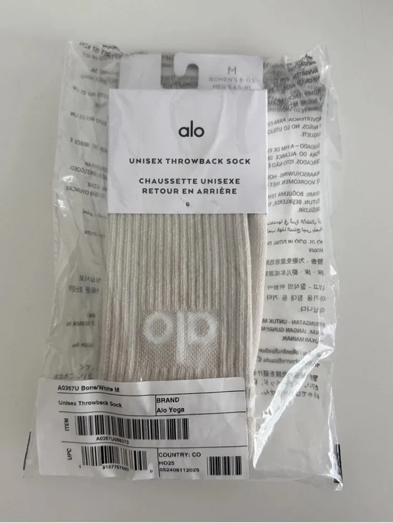 Authentic Alo Yoga Unisex Half-Crew Throwback Sock - Bone/White M New