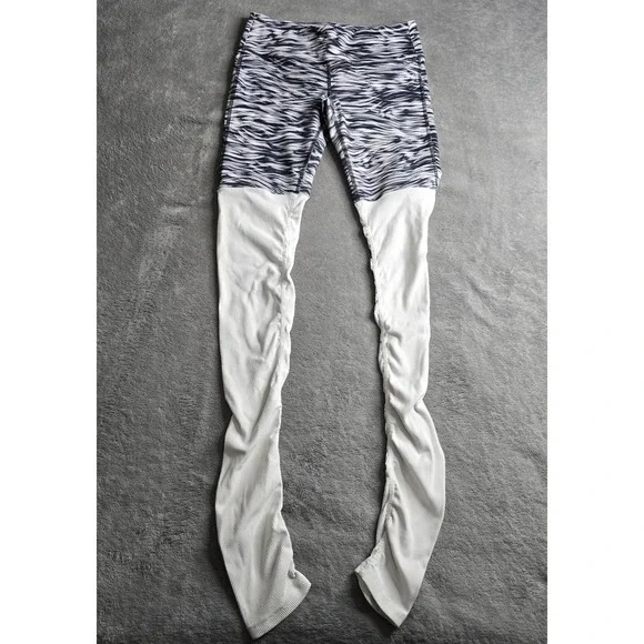 Alo Yoga Goddess Leggings Womens M/L Navy Wave Color Block Ribbed Ruched READ