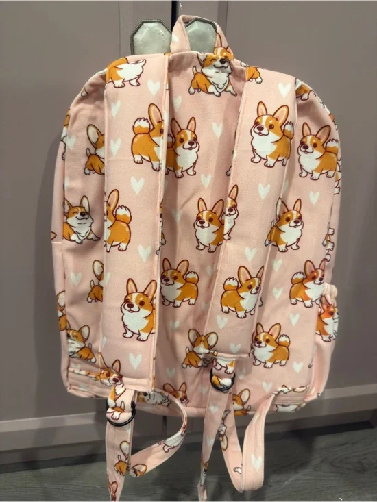 Kids Pink Corgi-Print Super Soft Backpack
