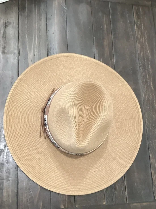 Wide Brim Straw Sun Hat with Brown Accent Band - Natural