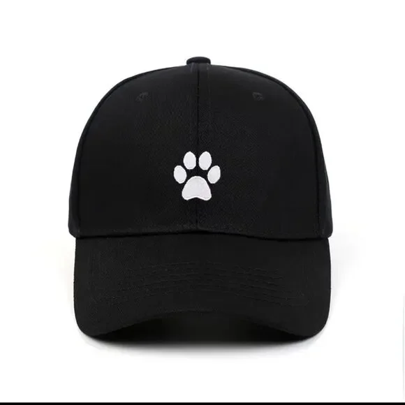 Cool Hippie Cute Curved Brim Baseball Cap, Embroidery Dog/Cat Paw Cotton