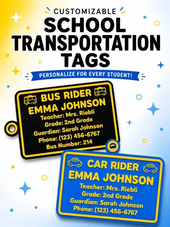 Custom 3D Printed School Transportation Tag - BUS RIDER / CAR RIDER