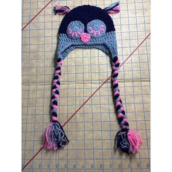 Kids Handmade Pink And‎ Blue Crocheted Hat With Face
