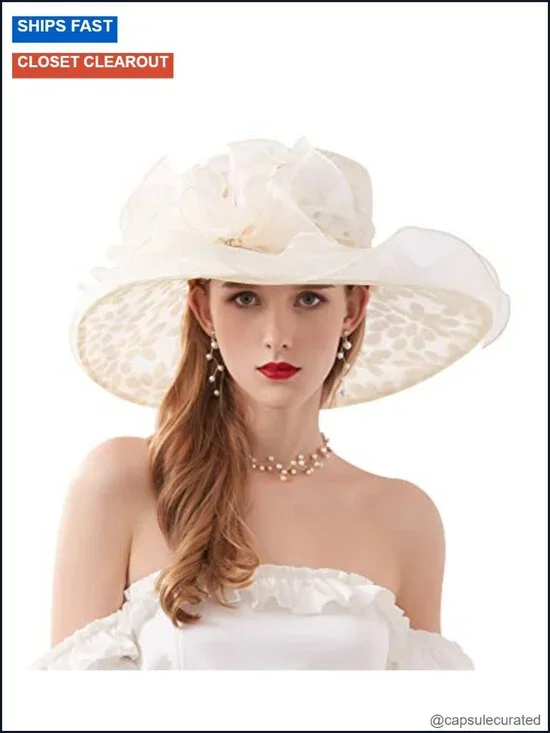 Women's Organza Church Tea Party Wedding Fascinator Derby Hat Wide Brim Sun Hat