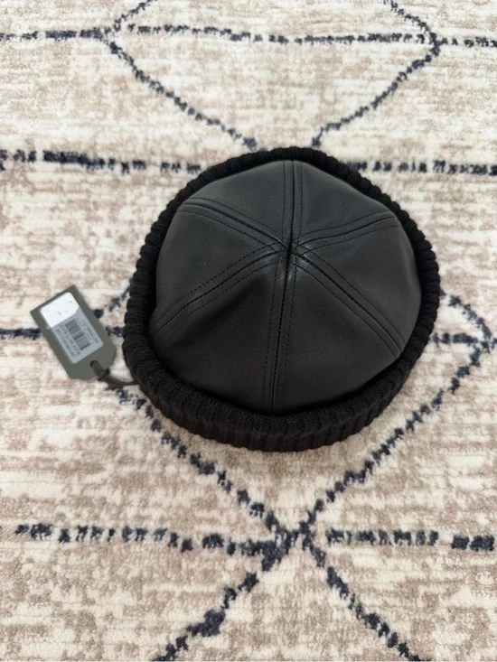 AllSaints Matte Black Leather Skull Cap