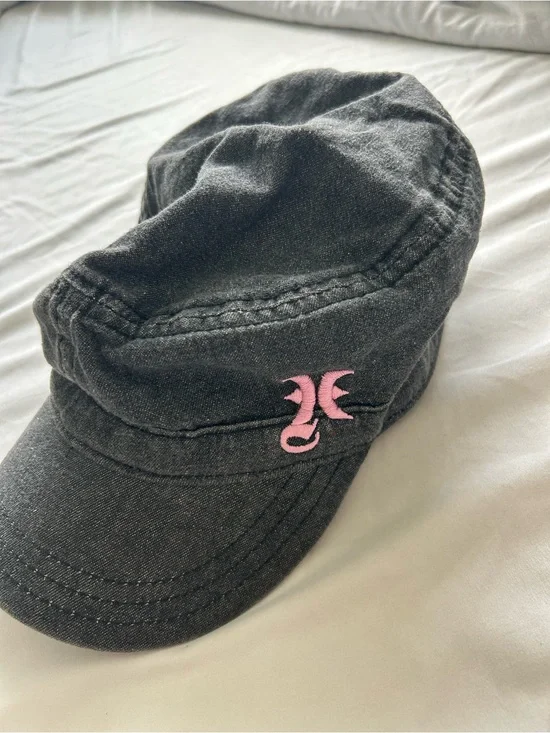 Y2K 2006 Hurley Black 100% Cotton Cadet Cap with Pink Logo