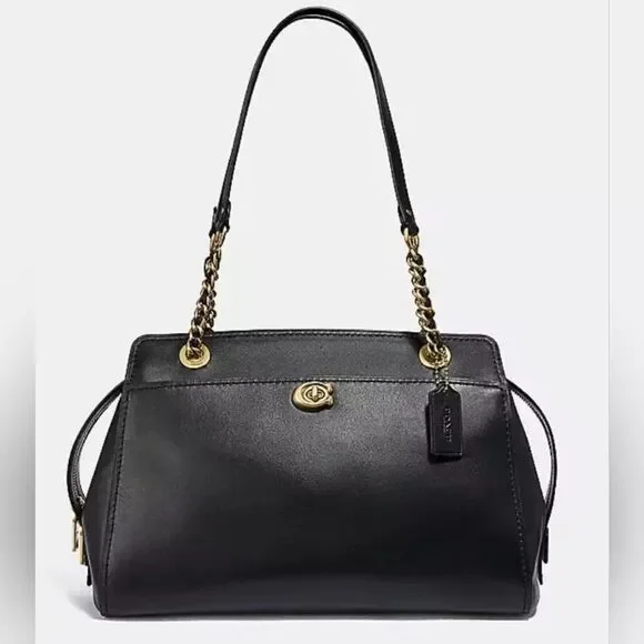 Coach Designer Parker Carryall Black Smooth Leather Turnlock