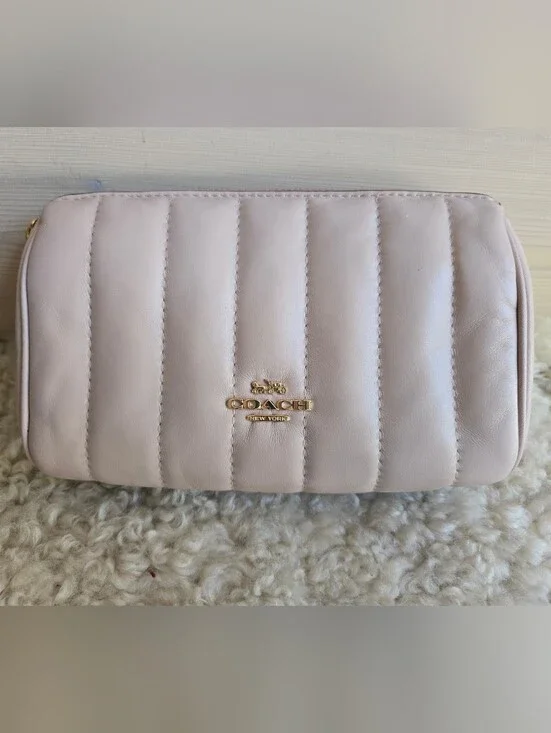 Tags Removed Unused Coach Quilted Leather Cosmetic Case 17 Washed Mauve C6888