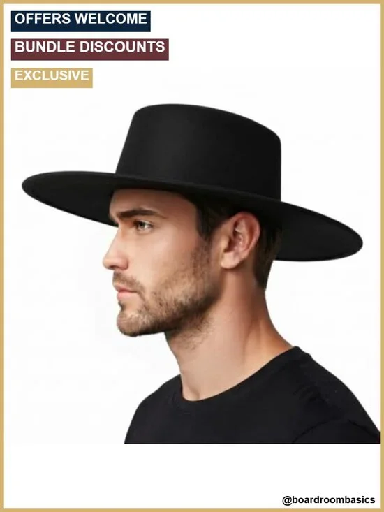 Classic Felt Fedora Hat Flat Top Wide Brim Jazz Panama Unisex Adjustable