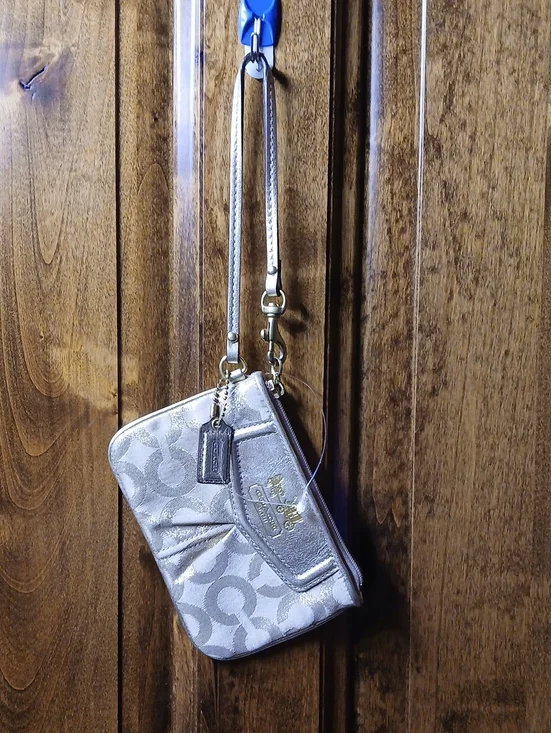 Coach Gold Signature Wristlet with Metallic Logo