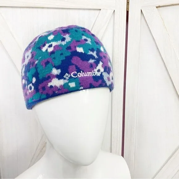 Columbia Reversible Youth Knit Beanie Hat Purple Blue‎