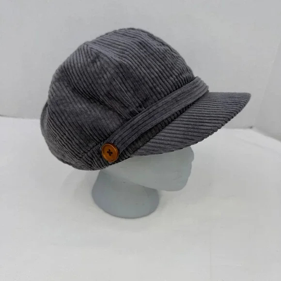 Vintage Y2K Gray Corduroy Newsboy Cap Baker Boy Hat FWCAB114 One Size