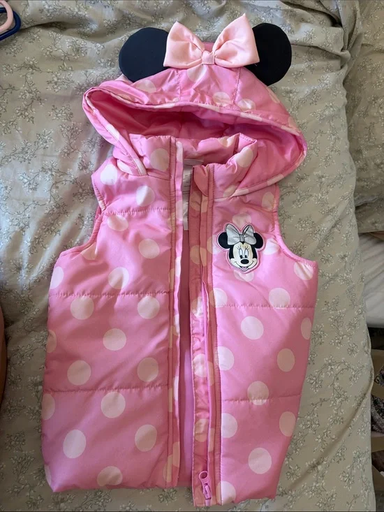 Disney Pink Polka Dot Minnie Mouse Hooded Puffer Vest