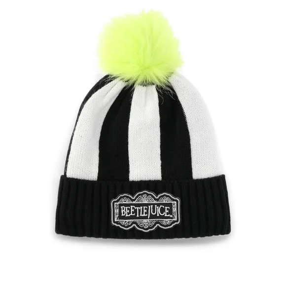Beetlejuice Black White Striped Beanie with‎ Pom Pom Unisex