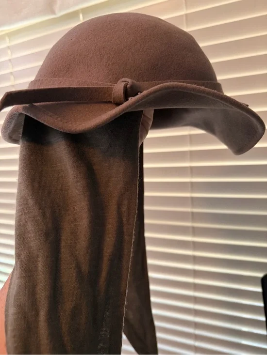 Vintage Michael Howard Chocolate Brown Felt Floppy wool Hat with Draped Scarf