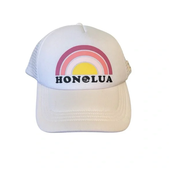 Honolua Wahine Hawaii Snapback Trucker Hat White Rainbow Mesh Vacation NWT