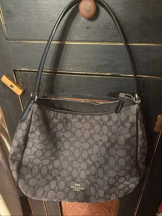 Coach Gray Signature Jacquard Shoulder Bag with Black Trim