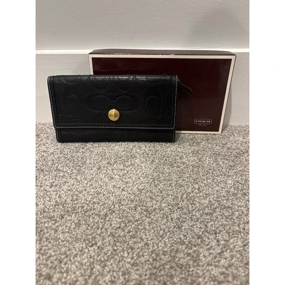 Coach signature trifold wallet/clutch black leather