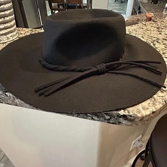 100% Wool Black Felt Medium Brim Fedora Bohemian Hat One Size Trim Festival Shlf