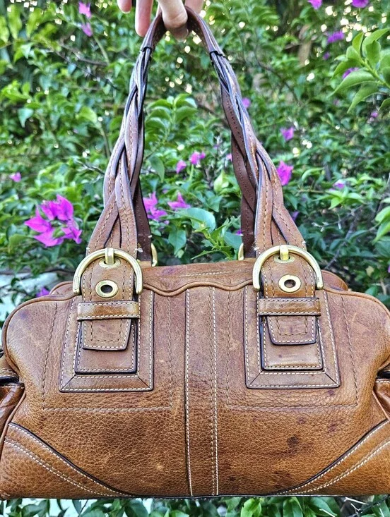 Coach Soho Mia 10048 Brown Leather Braided Handle Satchel Vintage Y2K Bag